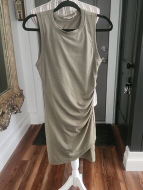 New In Sleeveless Ruched Tank Dress in Olive - S